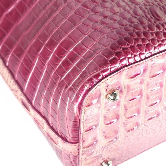 BRAHMIN DUXBURY Medium Pink BLUSH Leather Croc Embossed Ombre Satchel Handbag - Picture 11 of 16
